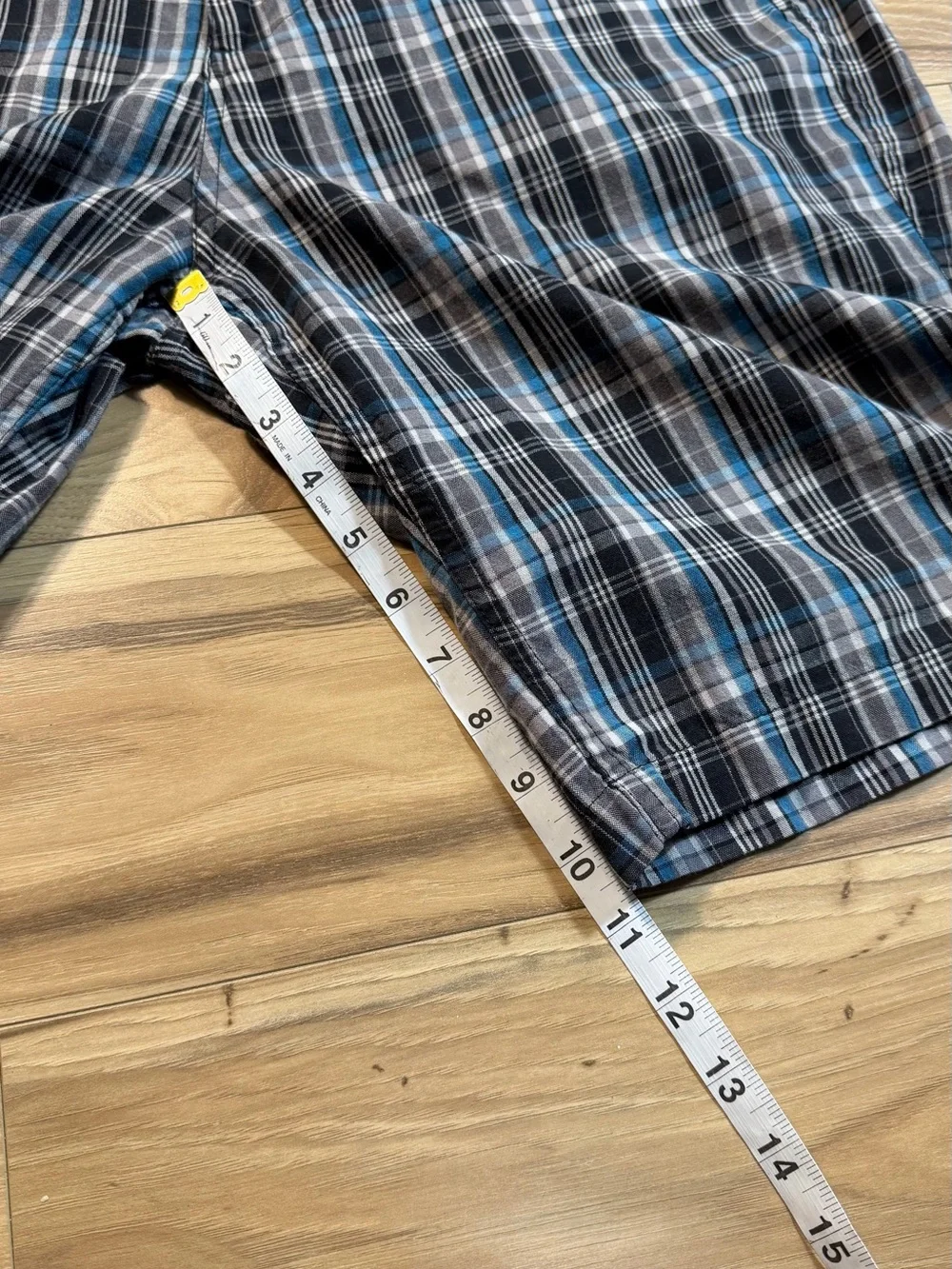 Men's Plaid Cotton Blend Shorts - Blue/Black
